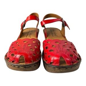 Comfortable Josef Seibel Red Leather Sandals – Size 37